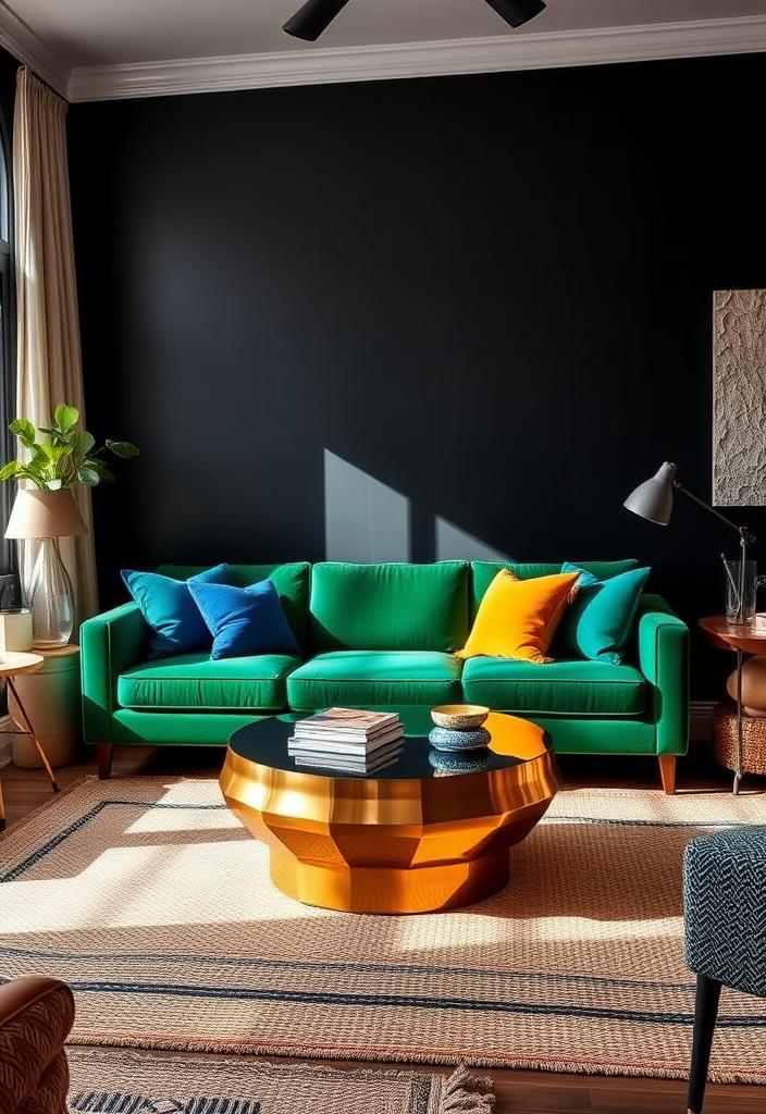 Best Accent Colors for Black: Design Ideas Best accent colors for black design: Interior design showcasing vibrant color palettes that complement black walls & furniture.