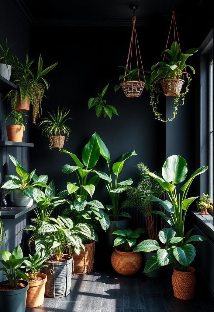 Black Room Decor: Indoor Plant Ideas Black room decor with indoor plants. Stylish, dark interior design featuring greenery. Plant ideas for a modern, moody aesthetic.