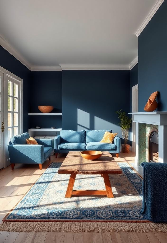 Cozy Blue Living Room Decor: Ideas with Wood Cozy blue living room decor with wood accents. Rustic modern design ideas for a warm and inviting living space.