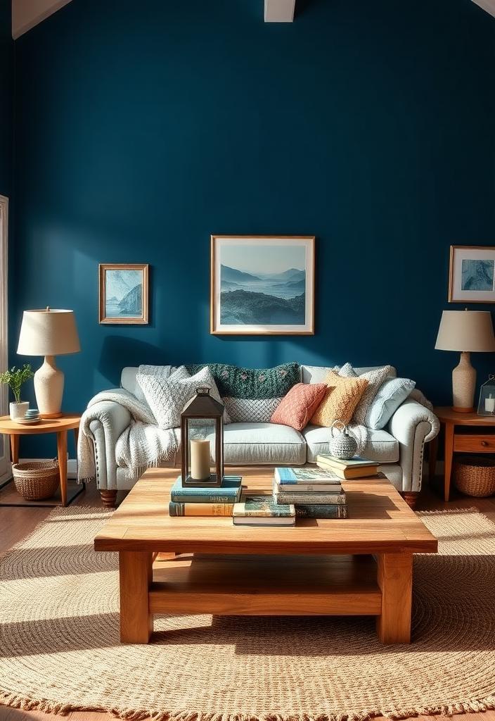 Cozy Blue Living Room Ideas: Rustic & Natural Decor Cozy blue living room ideas: Rustic decor with natural textures. Relaxing blue color scheme for a comfortable living space.