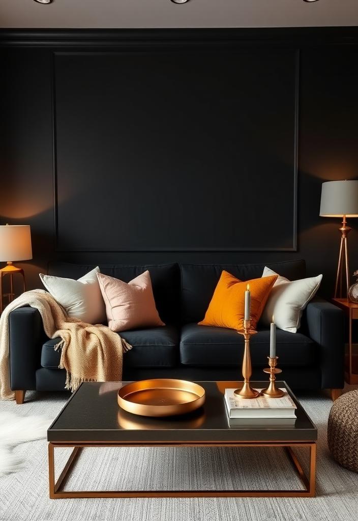 Creating a Cozy Black Living Room: Design Tips Cozy black living room design tips. Stylish, dark interior with comfortable seating and warm lighting. Modern home decor ideas.