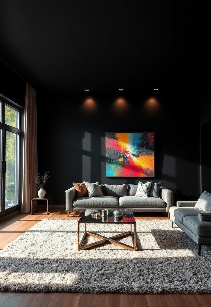 Creating a Stunning Black Living Room: Ideas & Inspiration Black living room design inspiration. Stylish dark interior ideas for a modern, sophisticated living space. Creating a stunning black living room.