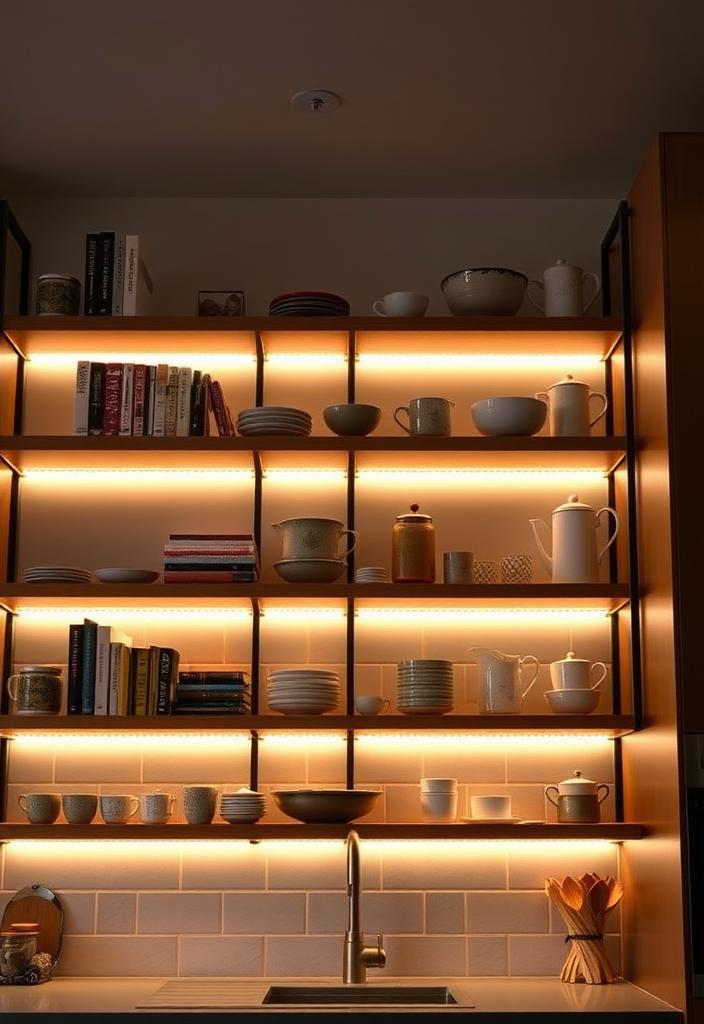 Kitchen Open Shelving Ideas: Accent Lighting Solutions Kitchen open shelving with accent lighting ideas. See stylish shelf decor & lighting solutions for a modern kitchen design.