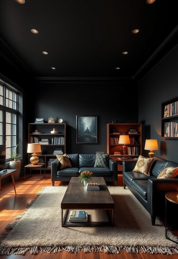 Masculine Black Living Room Decor Ideas Masculine black living room decor ideas. Modern, sophisticated black living room design for men. Dark & stylish home interior inspiration.