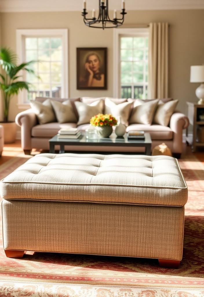 Oversized Ottoman Bench: Seating & Hidden Storage Oversized ottoman bench with hidden storage. Stylish seating and discreet storage solution for living room or bedroom.