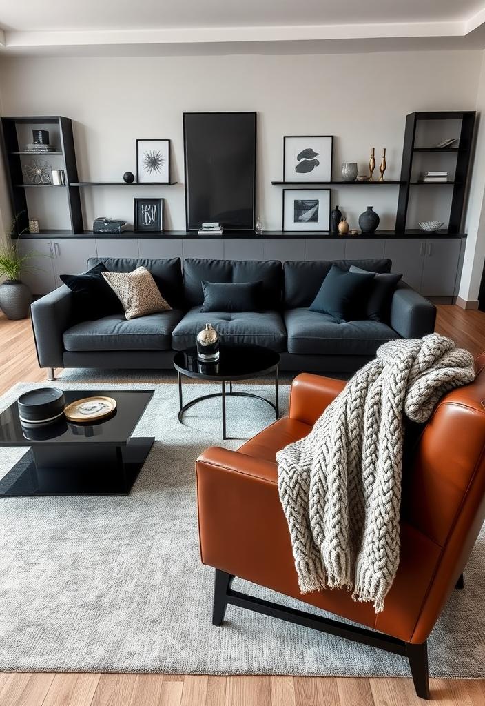 Stylish Black and Gray Living Room Ideas Stylish black and gray living room ideas. Modern interior design with sophisticated color palette. Elegant monochrome living space inspiration.