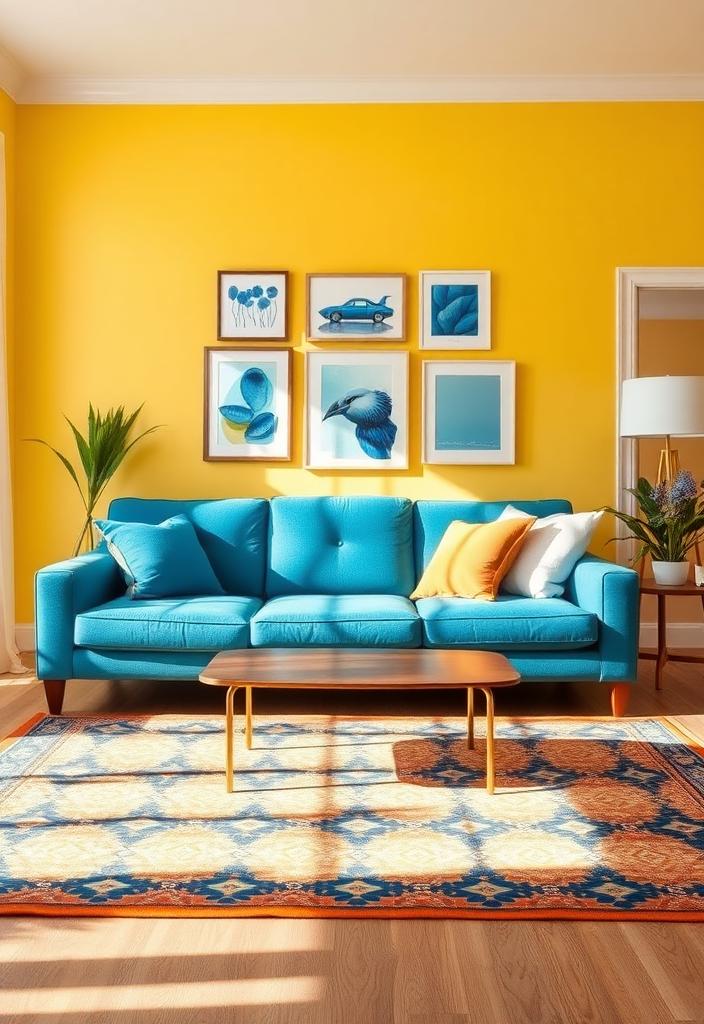 Cheerful Living Room Ideas: Blue and Yellow Decor Blue and yellow living room decor ideas. Cheerful interior design with pops of color for a bright and inviting space.