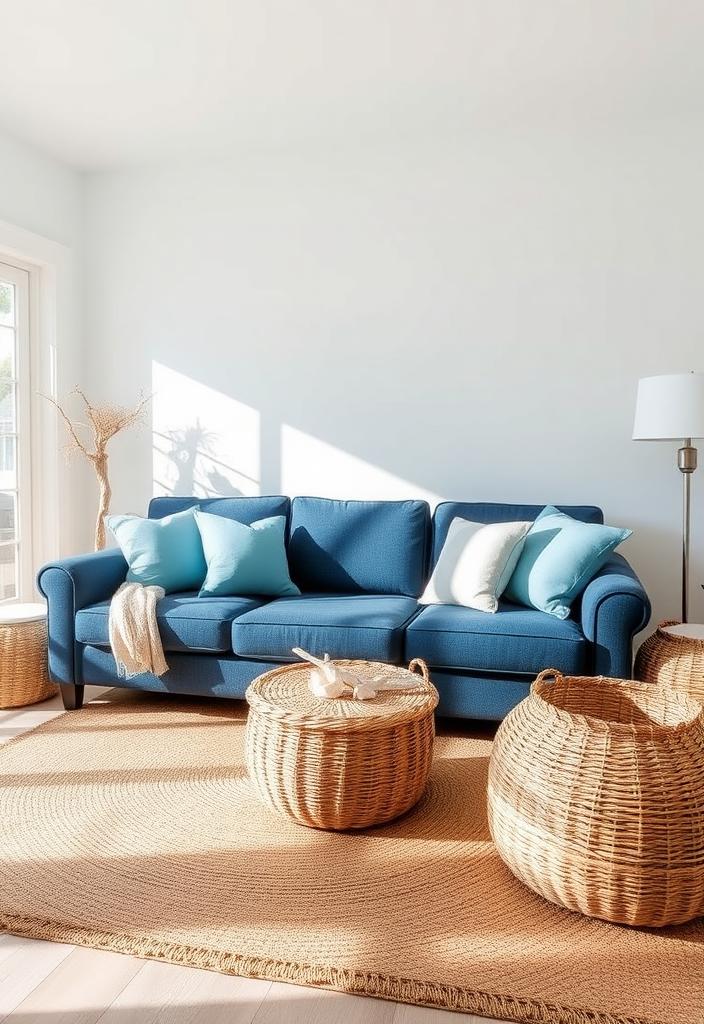 Coastal Decor: Blue and Gray Living Room Ideas Blue and gray coastal living room decor ideas. Beach house style with calming colors and textures. Nautical inspired interior design.