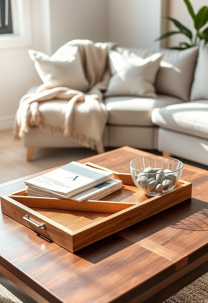 Coffee Table Styling: The Tray Trick for a Chic Look Coffee table styling with a tray. Chic decor idea using a tray to organize books, candles, and plants. Elevate your living room!