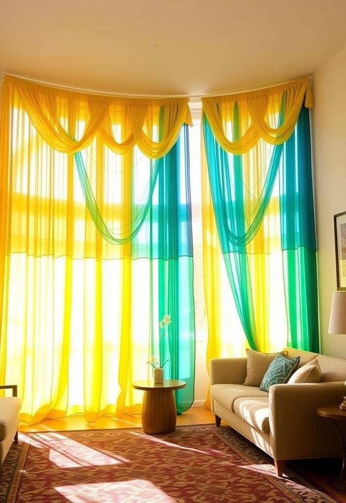 Colorful Curtains: Bright Living Room Decor Ideas Colorful curtains for bright living room decor. Add vibrant style with patterned & solid drapes. Interior design inspiration.