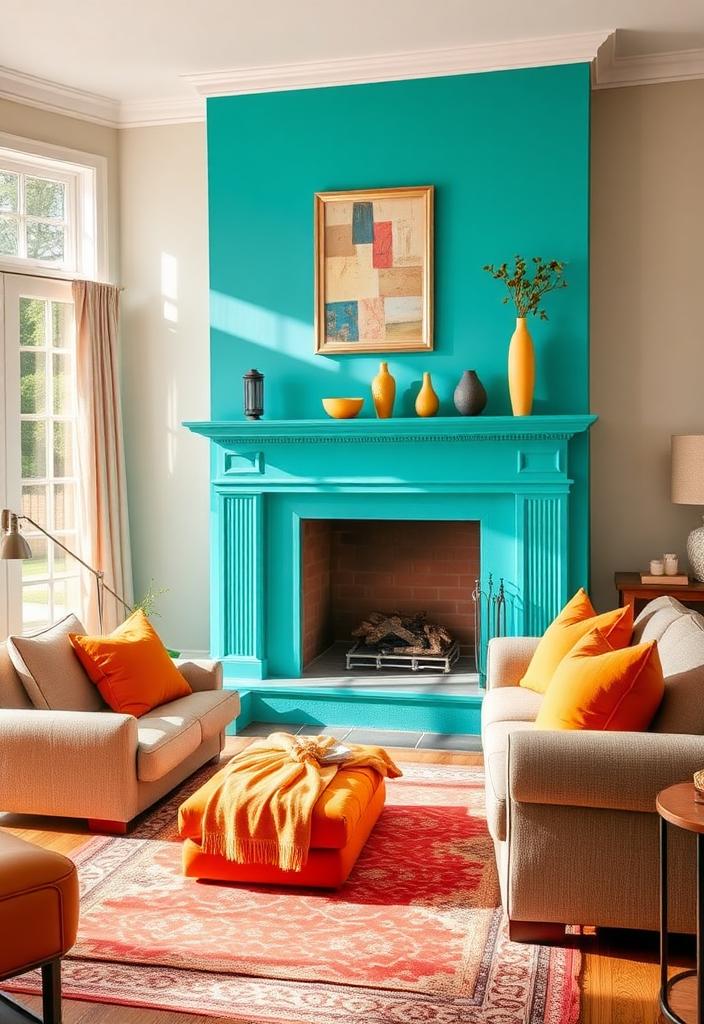 Colorful Fireplace Living Room Ideas: Bright & Bold Designs Colorful fireplace living room ideas: Bright, bold designs. Modern living room with vibrant fireplace focal point.