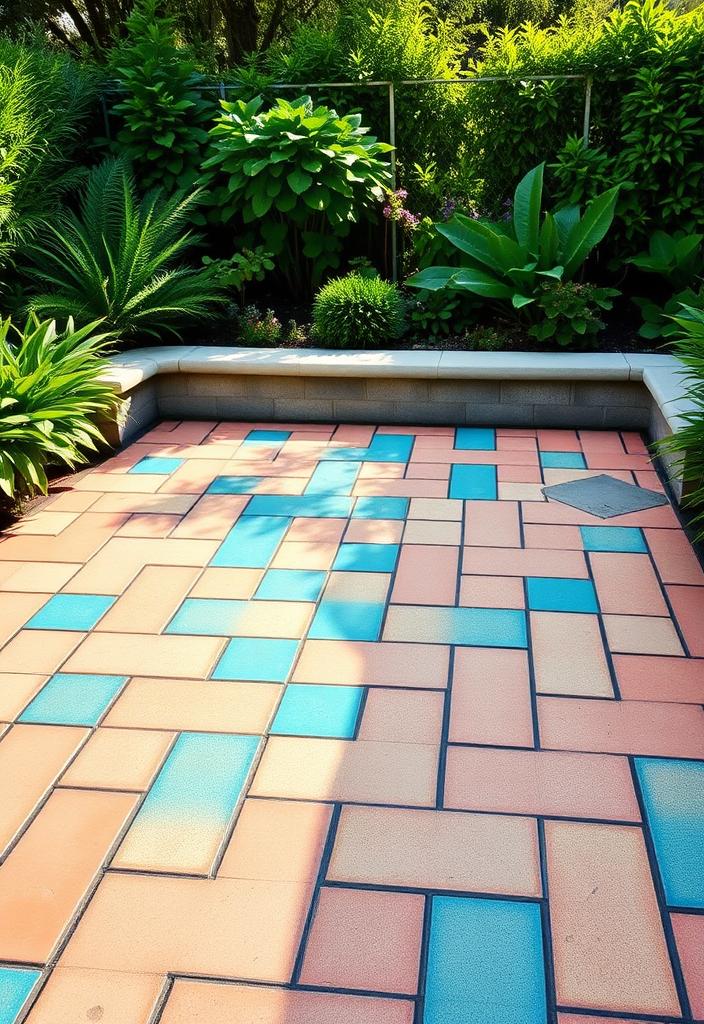 Concrete Patio Painting Ideas: Geometric Designs Geometric concrete patio painting idea. Patio with painted diamond pattern for a modern, stylish outdoor space.