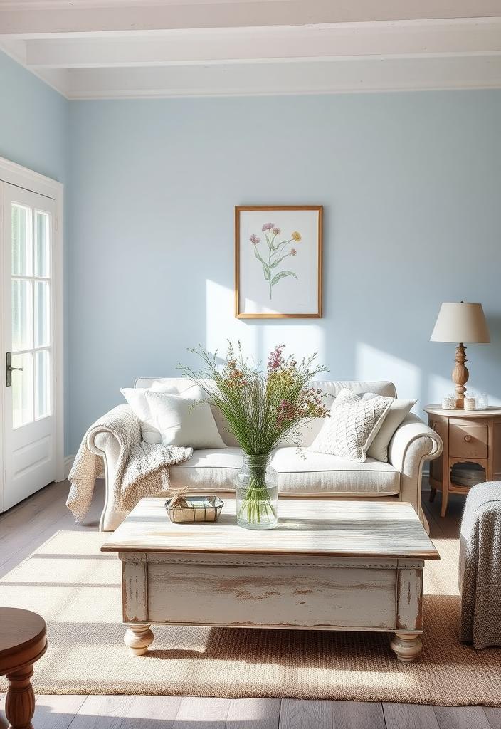 Cozy Blue and Gray Shabby Chic Living Room Ideas Cozy blue and gray shabby chic living room ideas. Rustic, vintage-inspired design with calming color palette.