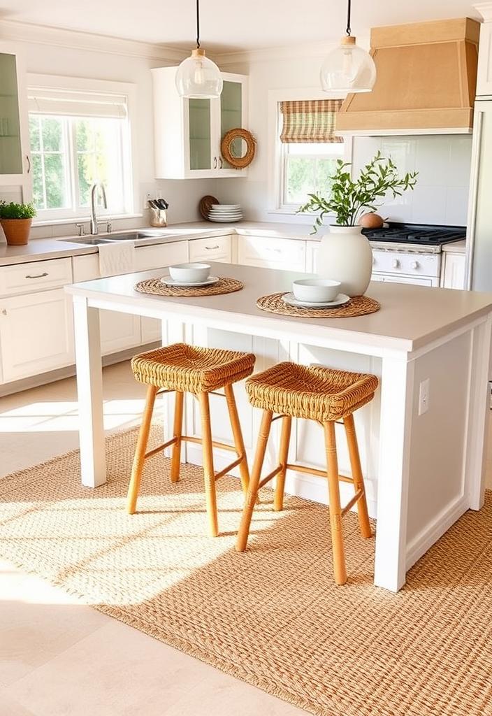 Cozy Kitchen: Adding Woven Textures Cozy kitchen header: Woven textures like baskets, rugs, and textiles create a warm, inviting space. Kitchen design inspiration.