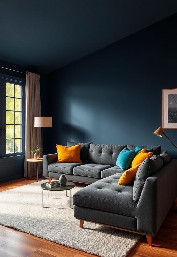 Cozy Living Room: Dark Gray Sofa Ideas Cozy living room with dark gray sofa. Modern interior design ideas and inspiration. Stylish couch for a relaxing space.