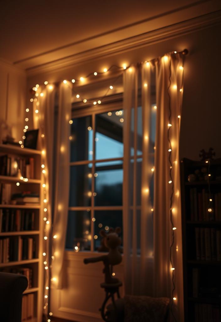 Cozy Room Lighting: Ideas with Fairy Lights Cozy room lighting idea: Fairy lights create a warm, inviting atmosphere. Bedroom decor with string lights.