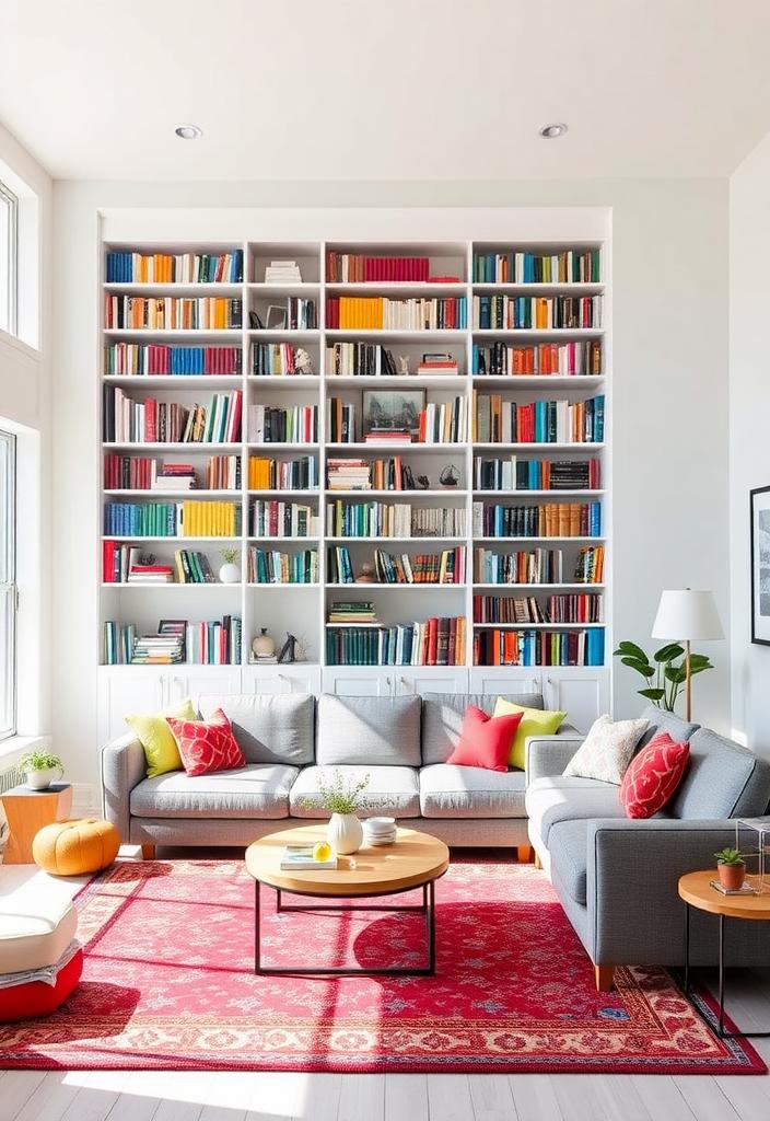 Creative Bookshelf Ideas: Designing a Colorful Living Room Colorful bookshelf design ideas for a creative living room. Unique shelving decor for book lovers and stylish home interiors.