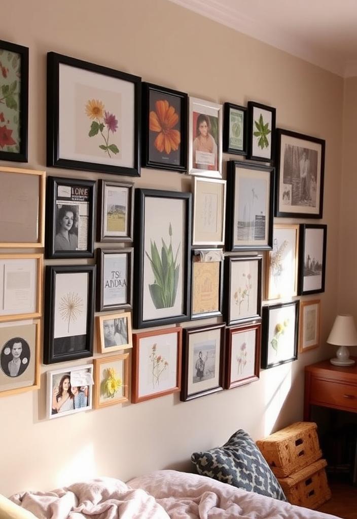 Dorm Room Decor: Designing a Stunning Gallery Wall Dorm room gallery wall idea. College student decor inspiration with unique art prints and photos for a personalized aesthetic. DIY dorm decor.