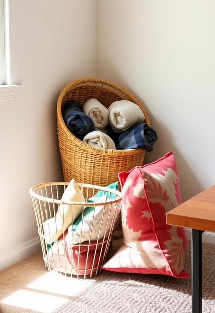 Dorm Room Decor: Stylish Storage Basket Ideas Stylish dorm room storage baskets. Clever organizing ideas for small spaces. College student decor solutions.