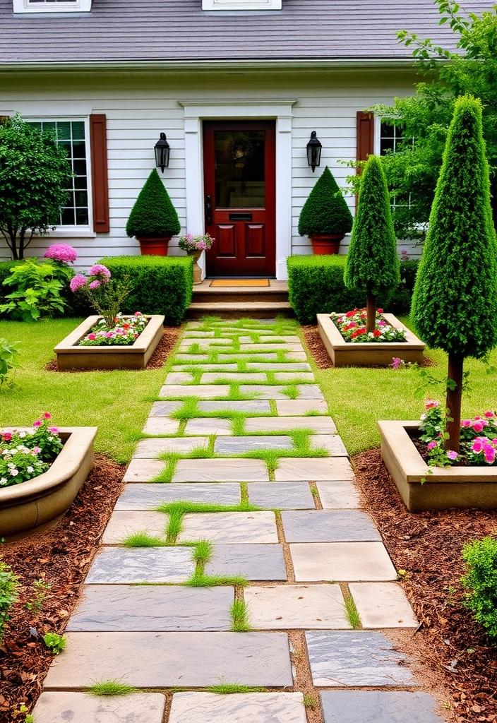 Front Yard Symmetry: Garden Design Tips Symmetrical front yard garden design. Balanced landscaping, formal garden style, and curb appeal ideas. Front yard symmetry tips.