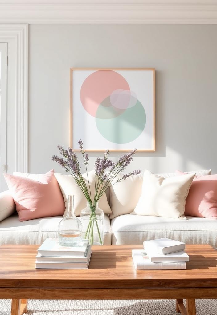 Pastel Living Room Ideas: Adding Pops of Color Pastel living room design idea. Soft hues with colorful accents. Modern, bright, and airy living space inspiration.