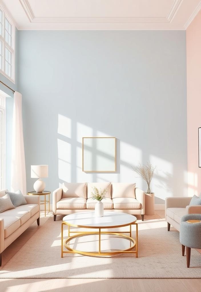 Pastel Living Room Ideas: Combining Colors with Gold Accents Pastel living room ideas: Soft color palette with gold accents. Stylish & modern interior design inspiration.