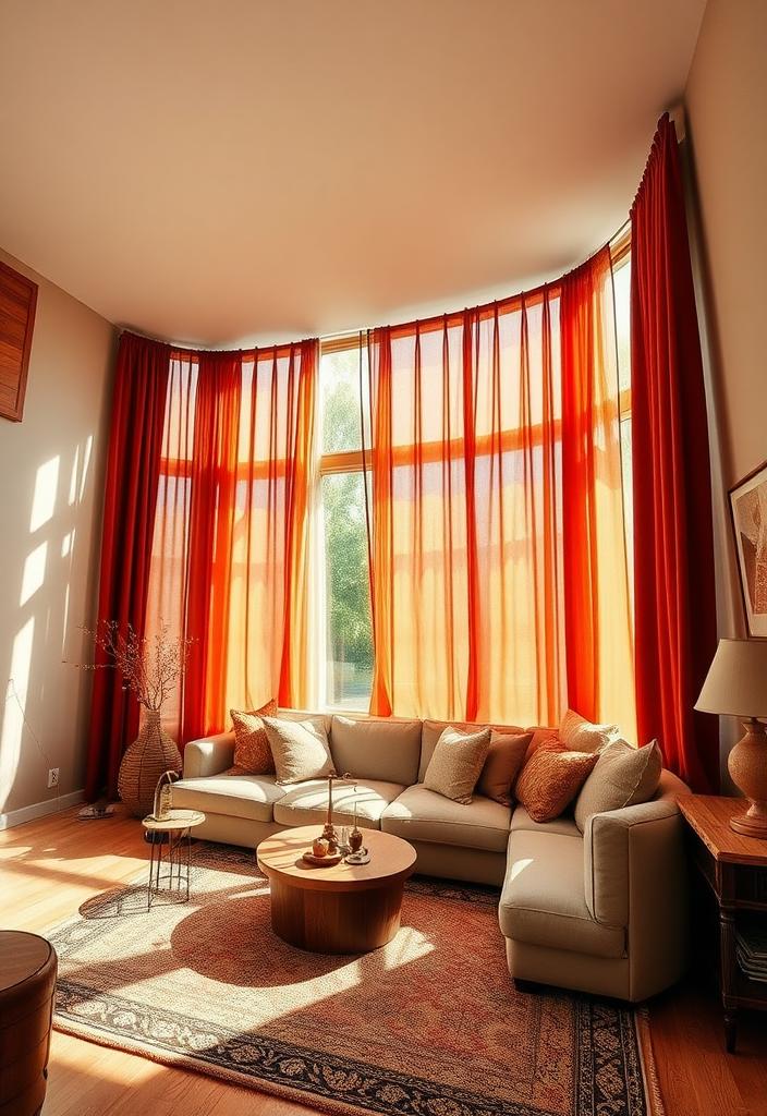 Rust Curtains: Adding Warmth & Style to Your Home Rust colored curtains adding warmth and style to a living room. Modern home decor with textured fabric drapes.