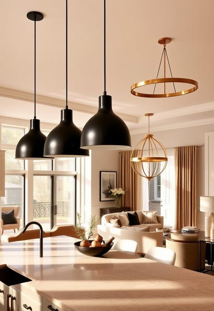 Stunning Black and Gold Lighting Ideas Black and gold lighting ideas: Elegant lamps, chandeliers, and sconces for a sophisticated home interior. Modern and luxurious design.