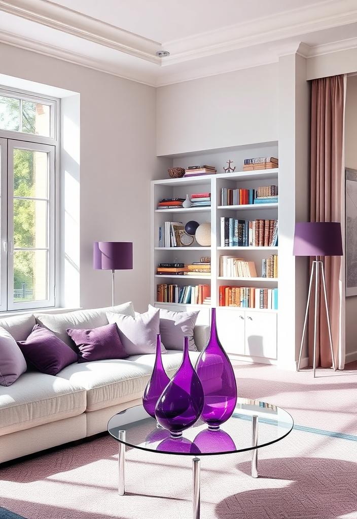 Stunning Purple Living Room Decor Ideas Stunning purple living room decor ideas. Elegant interior design with purple accents, furniture, and walls. Modern & luxurious home decorating inspira